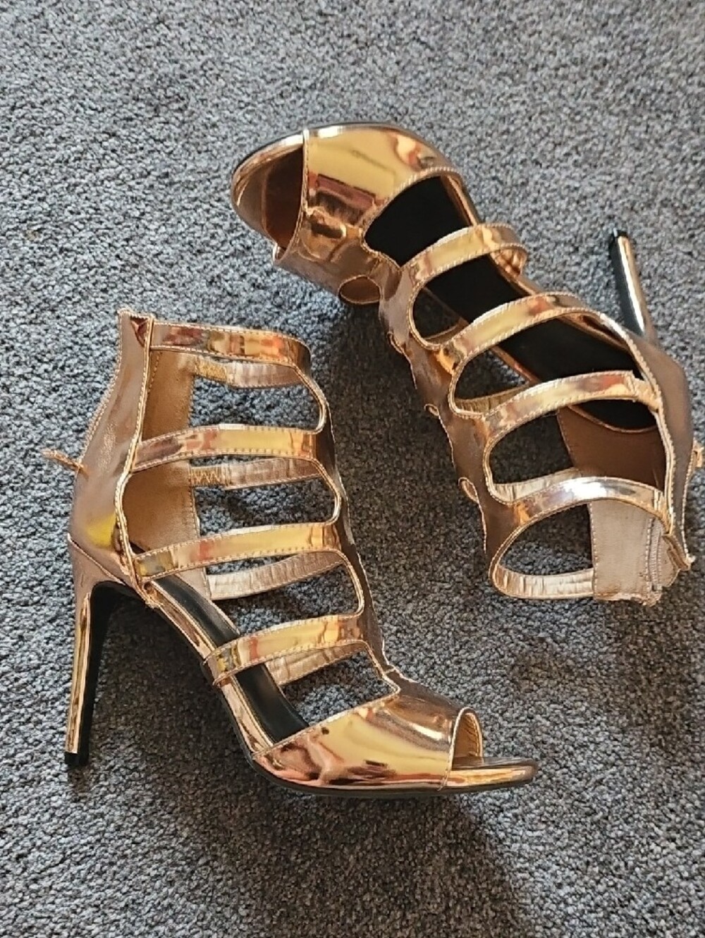 Gold Strappy High-Heel Sandals - Women's Dress Heels